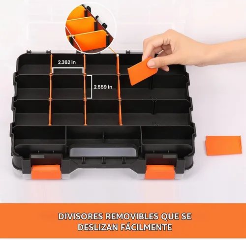 Vista 4 de Mayouko Organizador de herramientas de doble cara, separadores de plástico extraíbles personalizables, almacenamiento de caja de hardware, excelente