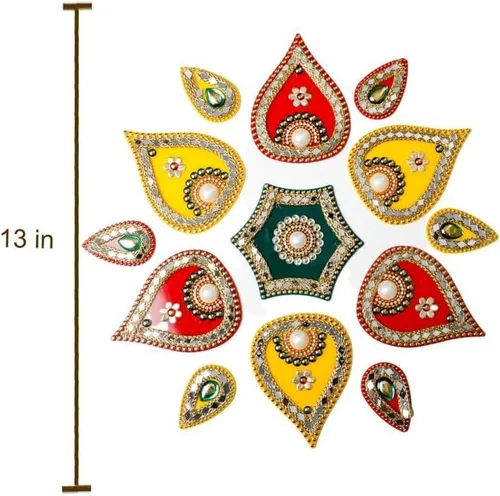 Vista 5 de Festive Floral Rangoli Rangoli de diseño acrílico para decoración tradicional india, decoración de piso interior de puerta del hogar, Diwali