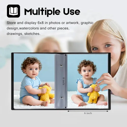 Vista 2 de Paquete de 2 álbumes de fotos de 6 x 8 pulgadas con capacidad para 68 fotos, cubierta de cuero, carpeta de arte para fotos de 6 x 8 pulgadas, álbum