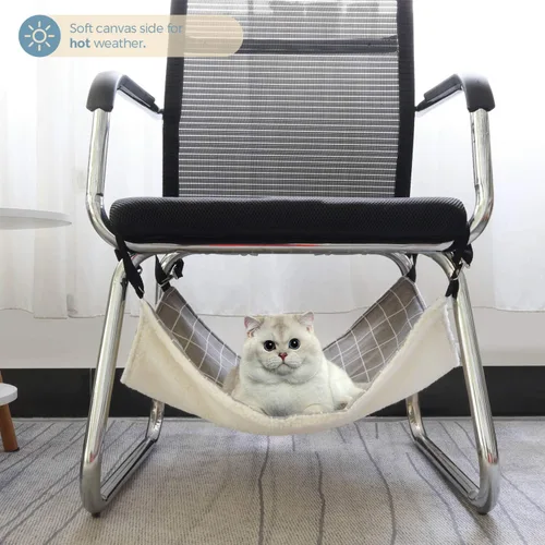 Vista 4 de ComSaf Hamaca reversible para gatos, hamaca transpirable para mascotas con correas ajustables y ganchos de metal, hamaca colgante de doble cara
