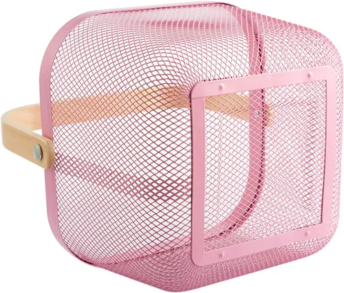 Vista 3 de Cesta organizadora de almacenamiento de malla de acero, multifuncional, de alambre de metal, cesta de frutas con mango de bambú, ideal para cocina
