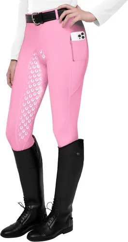Vista 12 de FitsT4 Sports Mallas de Equitación de Asiento Completo para Mujer con Agarre de Silicona Activa Pantalones Ecuestres Albaricoque