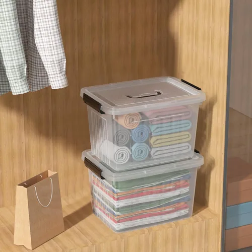 Vista 7 de Contenedor de plástico transparente de 18 cuartos de galón con tapas, caja de pestillo con asa, 4 paquetes
