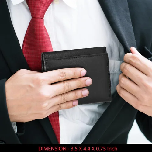 Vista 4 de Carteras de cuero de plegado tríptico para hombres, con interferencia de radiofrecuencia (RFID), bolsillo frontal y 9 ranuras para tarjetas