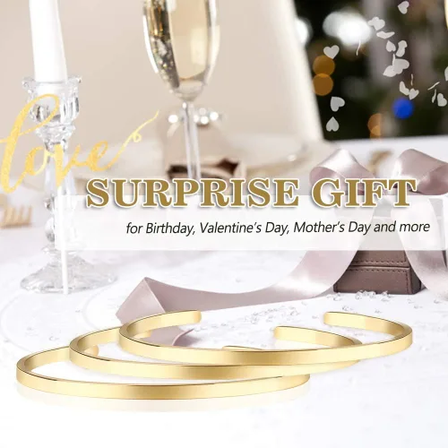 Vista 5 de Lolalet Pulsera fina abierta para novia esposa mamá chapada en oro rosa de 18 quilates pulseras ovaladas de amor acabado pulido liso joyería