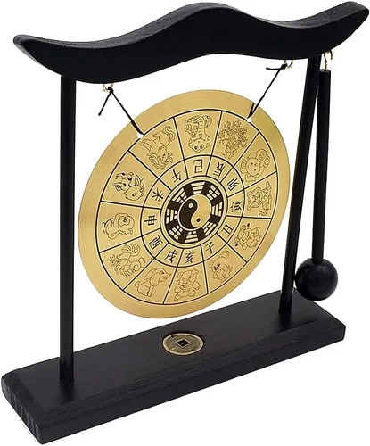 Vista 5 de Gong de escritorio de latón de arte zen de Hooshing, feng shui con soporte, decoración asiática para oficina en casa, signos del zodíaco chino