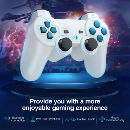 Vista 2 de Powerextra Controller Compatible with PS-3, Wireless 2 Pack High Performance Gaming Controller with Upgraded Joystick Double Vibration for PS-3
