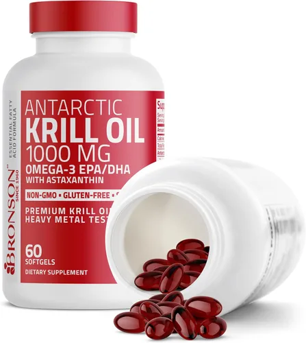 Vista 6 de Bronson Aceite de krill antártico 1000 mg con omega-3 EPA, DHA, astaxantina y fosfolípidos 60 cápsulas blandas Probado en metales pesados