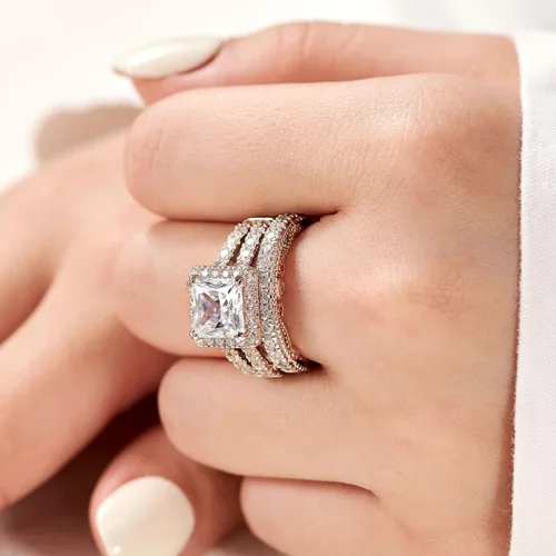 Vista 4 de Wuziwen Anillo de compromiso de 4 quilates para mujer, plata de ley, circonita cúbica, anillo de boda