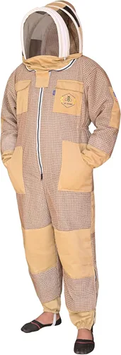 Vista 7 de Traje de abeja de 3 capas con velo de esgrima un par de guantes a prueba de picaduras traje de apicultura ventilado