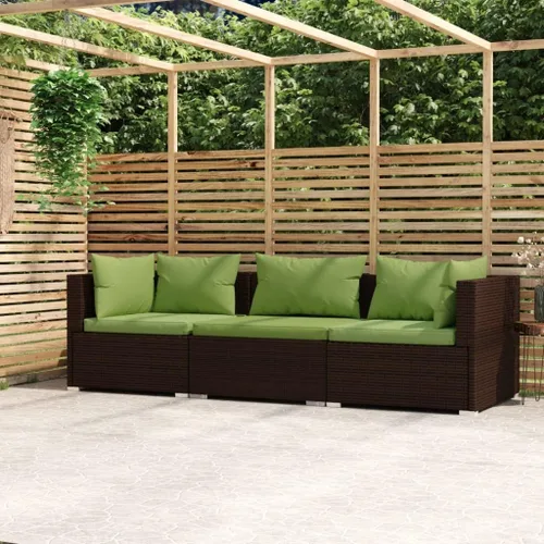 Vista 29 de Brown Wicker Patio 3-Seater Sofa with Cushions, PE Rattan Outdoor Seating Set with Steel Frame Brown and Cinnamon Red