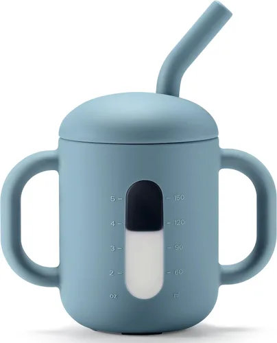 Vista 11 de CLYMENE Taza de entrenamiento de silicona con popote y asas, taza para beber para bebé, taza para beber agua para bebés y niños pequeños de 6 meses