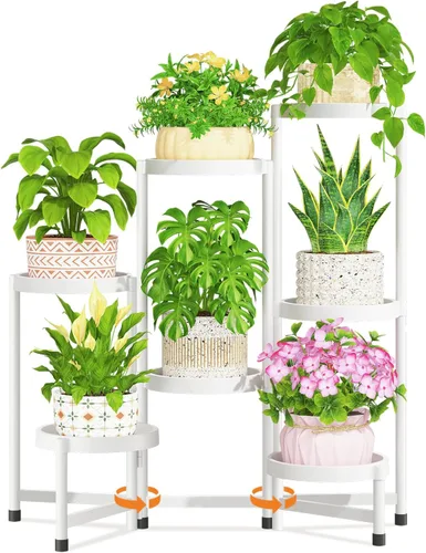 Vista 31 de LASZOLA Soporte plegable de 3 niveles para plantas de interior para múltiples macetas grandes, estante ajustable alto y resistente con estantería