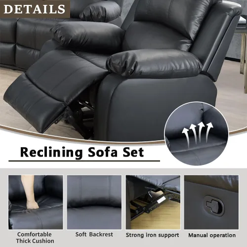 Vista 4 de A Ainehome Sofá reclinable de lujo, juego de muebles de sala de estar, sofá reclinable para caravana, sofá biplaza reclinable, para sala de estar