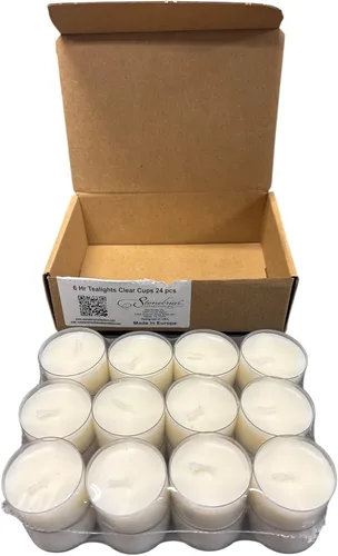 Vista 2 de Stonebriar - Paquete de 24 velas de té sin perfume, sin humo, de combustión prolongada, con recipiente transparente, tiempo de combustión extendido