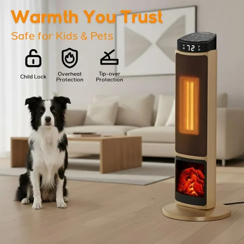 Vista 8 de Calentador de espacio de 23 pulgadas, calentadores portátiles de 1500 W para uso en interiores y exteriores, calentamiento rápido con oscilación