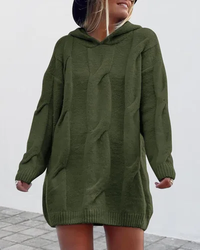 Vista 4 de KIRUNDO Suéter de punto trenzado de gran tamaño con capucha para mujer, para otoño e invierno 2023, suéter grueso de manga larga