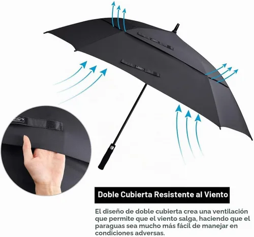 Vista 4 de G4Free Paraguas de golf extra grande de 62/68 pulgadas, cuadrado, ventilado, resistente al viento, apertura automática, doble toldo de gran