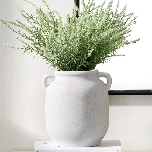 Vista 14 de Florero Grande para Decoración del Hogar - Jarrones de Mesa Rústicos de Granja de Cerámica de 12 Pulgadas de Alto con Asa, Decoración de Sala