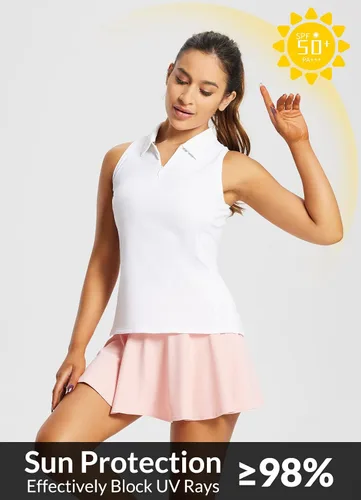 Vista 2 de BALEAF Camisetas de golf sin mangas para mujer, polo de espalda cruzada, con cuello UPF 50+, secado rápido