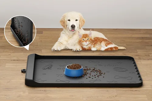 Vista 11 de Tapete para Comida de Perro - Tapete de Silicona para Perro para Comida y Agua - 36" x 24" Tapetes Grandes de Alimentación para Mascotas con Azul