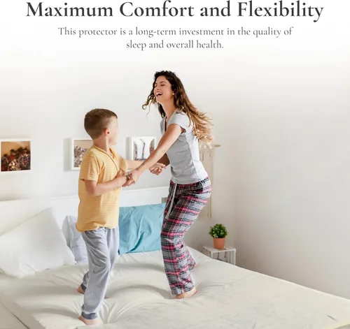 Vista 4 de Sleep & Beyond Protector de colchón impermeable 100% algodón orgánico, sueño saludable, protección contra ácaros, transpirable y flexible