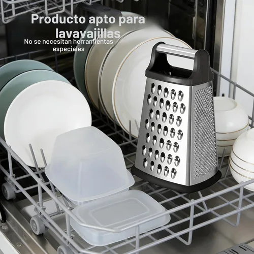 Vista 4 de Ourokhome Rallador de queso, rallador de caja de mano con recipiente y tapa, acero inoxidable de 4 lados para cocina, juliena ondulada, rebanadora
