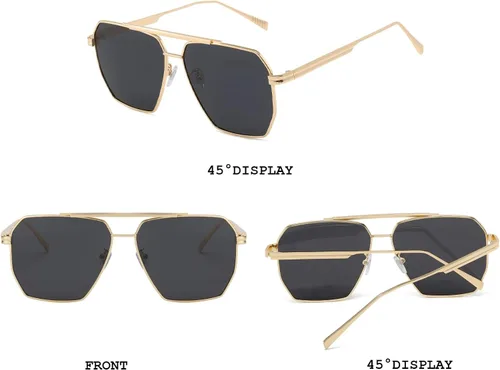 Vista 3 de BUTABY Gafas de sol retro para mujeres y hombres vintage cuadradas de gran tamaño polarizadas clásicas marco de metal UV400 gris dorado Gold Frame