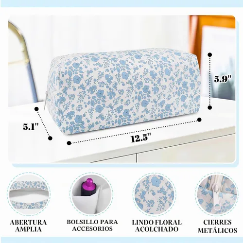 Vista 4 de Herramientas para el cabello Bolsa de transporte de viaje, bolsa floral acolchada para Shark Flexstyle Azul