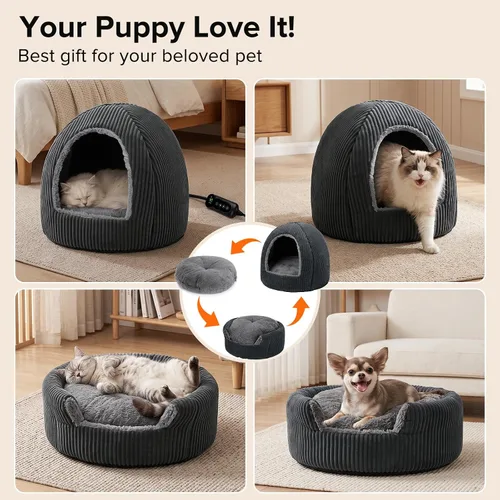 Vista 8 de Camas tipo cueva plegables 2 en 1 con calefacción para gatos
