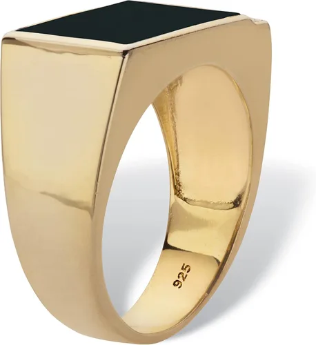 Vista 2 de PalmBeach Men's Yellow Gold-plated Sterling Silver Emerald Cut Natural Black Onyx and Diamond Accent Ring Sizes 8-13