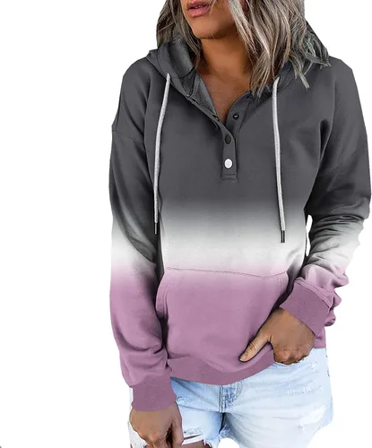 Vista 102 de Sudaderas con capucha para mujer, con cuello de botón, sin botones, con cordón, manga larga, lindas, ropa para adolescentes y niñas