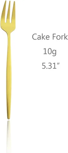 Vista 2 de Juego de 6 tenedores de postre de acero inoxidable de 3 dientes, juego de tenedores para frutas y tartas, 5.31 pulgadas, dorado