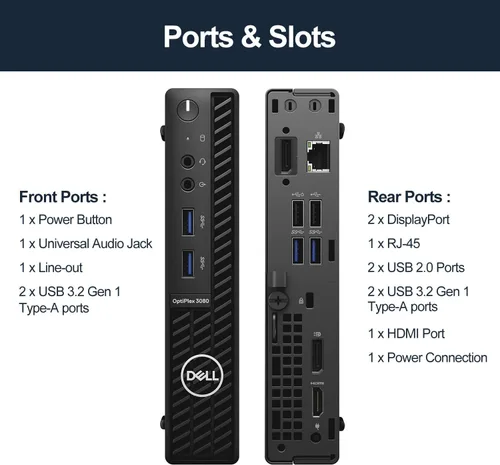 Vista 5 de DELL OptiPlex 3000 Series 3080 - Escritorio con factor de forma micro, Intel Core i5-10500T, 16GB RAM, 256GB PCIe SSD, Wi-Fi 5, Bluetooth, KB