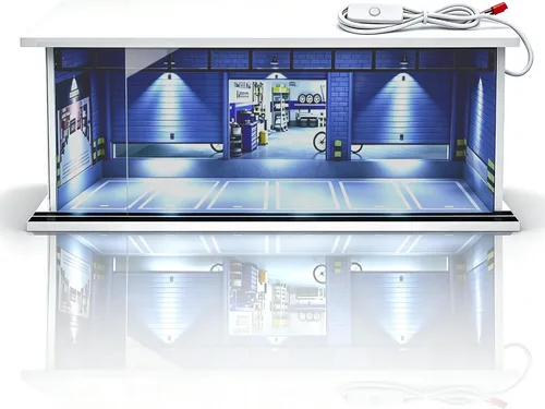 Vista 11 de Vitrina para rueda caliente con luz LED, apilable, mega almacenamiento de garaje para caja de cerillas 1:64 y coches fundidos a presión, diorama