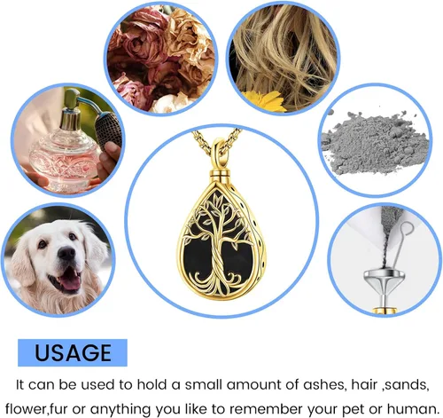 Vista 4 de Eusense Tree of Life for Ashes Urn Necklace Cremation Jewelry Oro