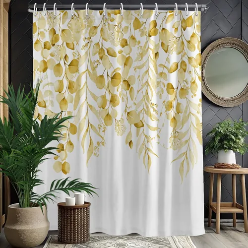 Vista 18 de KAIRA Cortina de ducha de eucalipto negro con diseño clásico y moderno, hojas de plantas de acuarela con diseño floral, decoración de baño, 72 x 72