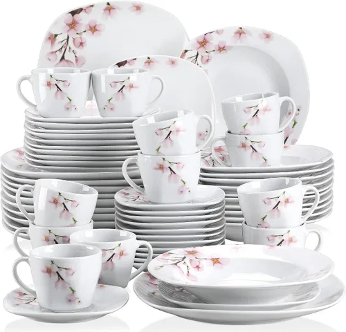 Vista 9 de VEWEET Annie - Vajilla de porcelana para 6 personas, 30 piezas, con platos y tazones, incluyendo cena, postre, sopa, tazas y platillos