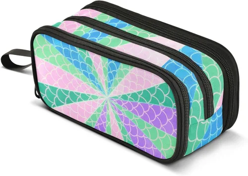 Vista 8 de Nylon Teen Pencil Bag Stripe Scale Colorido Rosa Púrpura Estuche de lápices de alta capacidad con cremallera Organizador de papelería para hombres