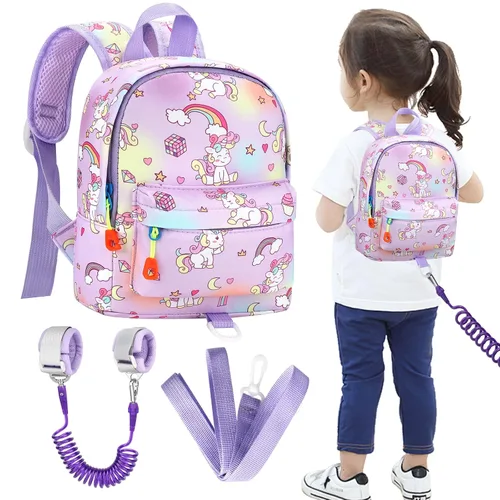 Vista 21 de Accmor Arnés de mochila de dinosaurio para bebés con correa para niños pequeños con eslabón de muñeca antipérdida, bonita bolsa de guardería