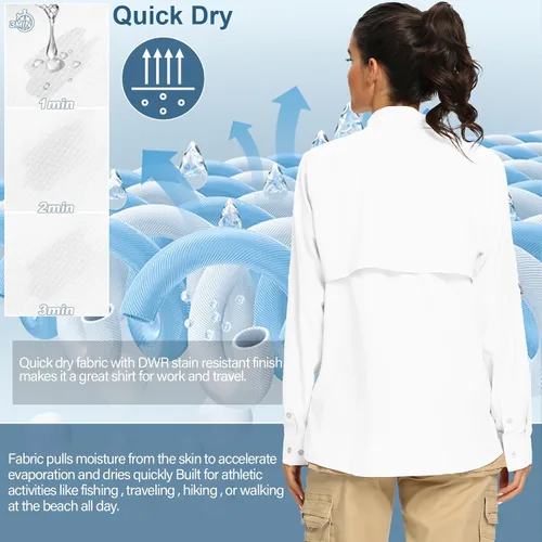 Vista 3 de Camisas de manga larga UPF 50 para mujer, protección solar UV, safari, secado rápido, pesca, senderismo, viajes