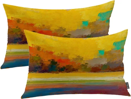 Vista 84 de Shrahala Juego de 2 fundas de almohada de mandala de color beige para exteriores, cuadradas, mandala, para interiores, de lino resistente al agua
