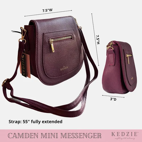 Vista 3 de KEDZIE Camden Classic Mini Messenger - Bolso bandolera de cuero vegano para mujer