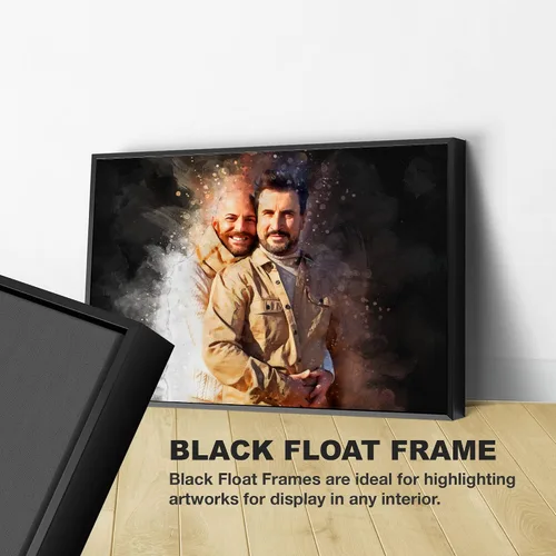 Vista 4 de Arte de acuarela personalizado para parejas LGBT sobre lienzo con fondo oscuro, regalo de compromiso y memorable para marido o novio, arte de pared