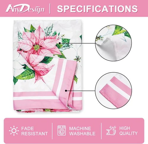 Vista 7 de Mantel navideño rectangular de 60 x 104 pulgadas, diseño de flor de pascua rosa con acuarela