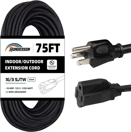 Vista 8 de Cable de Extensión HONDERSON, Certificación UL, Calibre 16, 1 Pie de Largo, Color Negro, 3 Puntas, Resistente, 16/3 SJTW, 13A, Cable de Energía