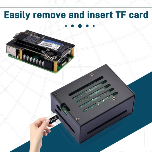 Vista 4 de GeeekPi Carcasa metálica con placa periférica N04 PCIe M.2 Key-M NVMe SSD PCIe para Raspberry Pi 5