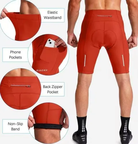Vista 5 de Bikewa - Pantalones cortos de ciclismo para hombre, con acolchado 3D, para ciclismo de carretera o montaña, FPU 50+, bolsillos con cremallera