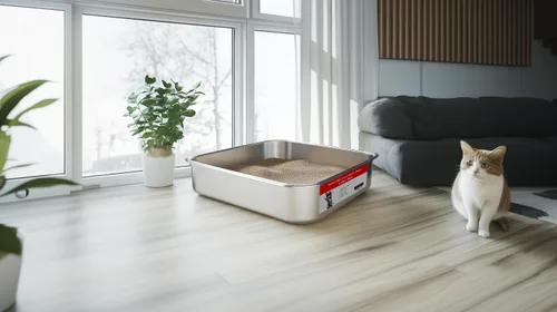 Vista 7 de Caja de arena grande de metal para gatos, bandeja de arena duradera de acero inoxidable para gatos grandes, caja de arena para gatos con superficie