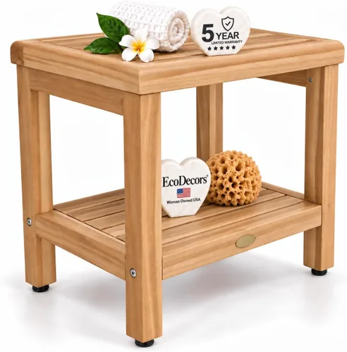 Vista 18 de EcoDecors Banco de ducha de teca natural de 18 pulgadas, impermeable Banco de ducha de teca de 18" con barra